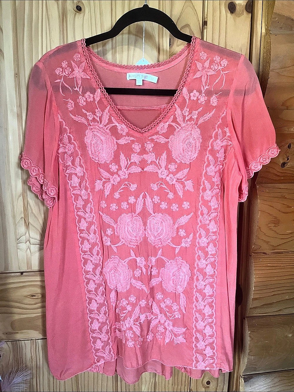Karyn Seo Floral Embroidered Tunic in Pink Size Medium